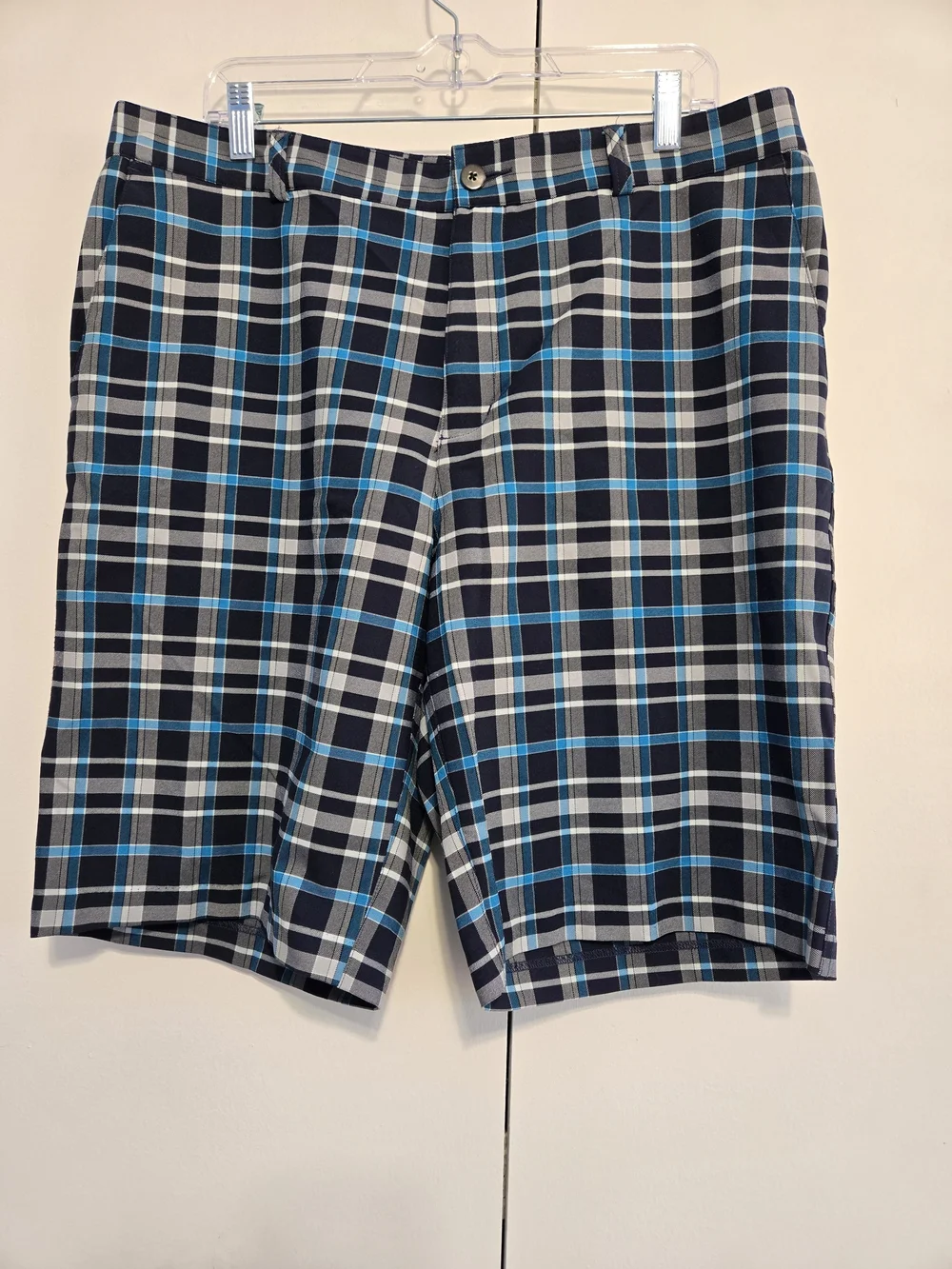 Adidas Plaid Golf Shorts Men's 36 Blue Gray Performance Flat Front